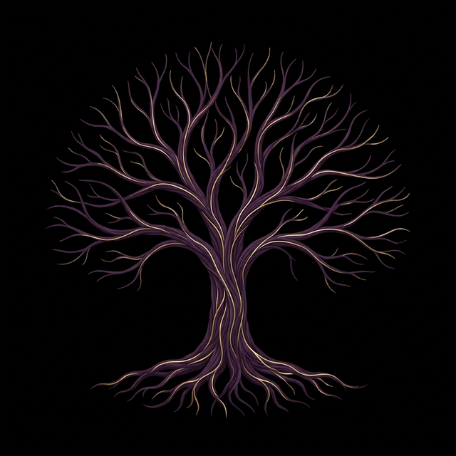 Intricate minimal fiber art tree vector with roots